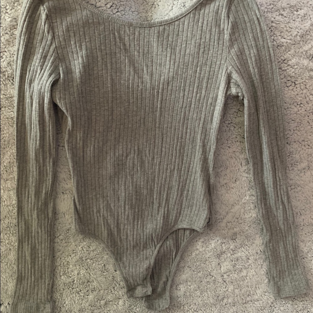 Grey long sleeve bodysuit top